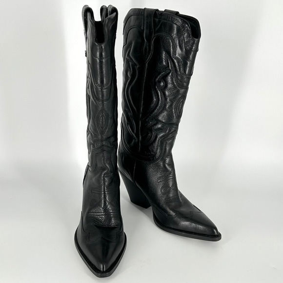 Sam Edelman Size 7 James Black Leather Pointed Toe Western Cowboy Boots Women - Picture 13 of 16